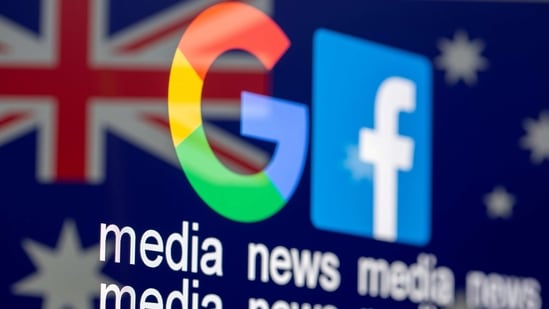 The Google and Facebook logos, the words "media, news, media" and the Australian flag are displayed in this illustration.(Reuters)