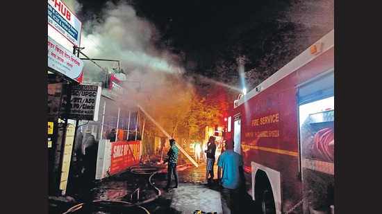 While the fire brigade officials cannot confirm the source of the fire, the suspicion based on the starting point of the fire was that the fire may have started because of a short circuit (HT PHOTO) While the fire brigade officials cannot confirm the source of the fire, the suspicion based on the starting point of the fire was that the fire may have started because of a short circuit (HT PHOTO)