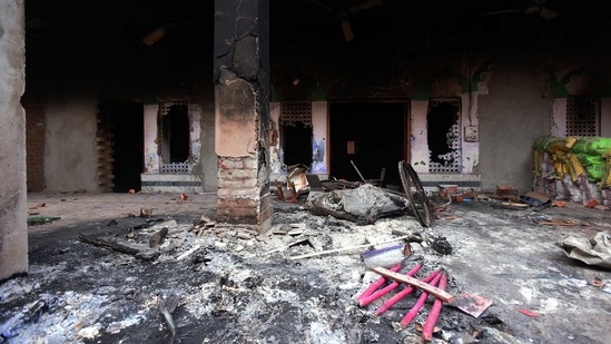 At around 1pm on February 25, 2020, a mob stormed the Maula Baksh Masjid in Ashok Nagar, and torched it.( Amal KS / HT Archive)