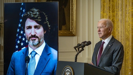 U.S. President Joe Biden speaks during a virtual joint press conference with Justin Trudeau, Canada's prime minister, in the East Room of the White House in Washington, D.C., U.S., on Tuesday, Feb. 23, 2021. (Bloomberg) U.S. President Joe Biden speaks during a virtual joint press conference with Justin Trudeau, Canada's prime minister, in the East Room of the White House in Washington, D.C., U.S., on Tuesday, Feb. 23, 2021. (Bloomberg)