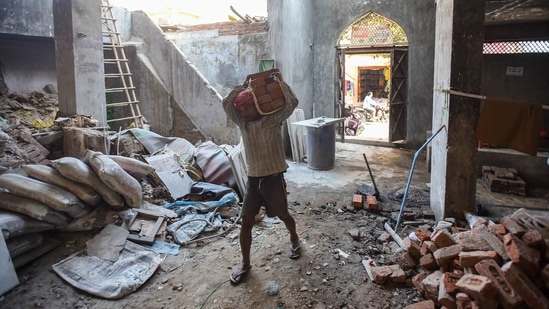 A year later, the Maula Baksh Masjid in Ashok Nagar — built over 400 square yards in this neighbourhood with a low Muslim population — is being reconstructed from scratch. The local Hindu population has offered to support rebuilding the mosque — both financially and physically. Rebuilding the trust between the two communities, however, has not been easy. (Amal KS/ HT Photo)