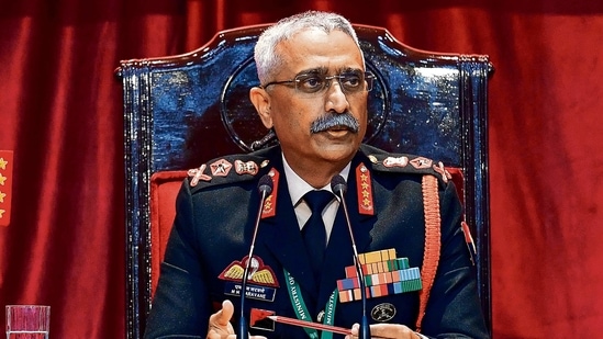 Indian Army chief General Manoj Mukund Naravane addressing a press conference. (PTI)