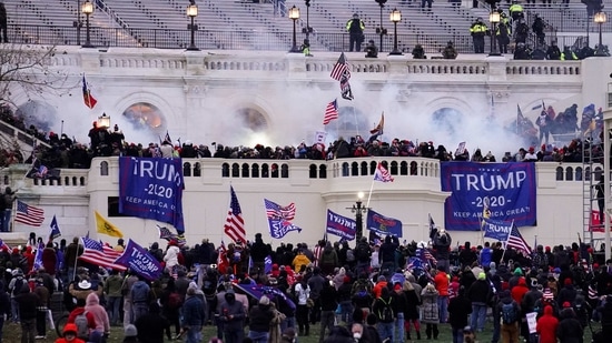 Violent rioters, loyal to President Donald Trump, storm the Capitol in Washington.(AP Photo )