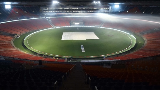 The Sardar Patel Stadium in Motera is seen aheasd of its inauguration on Tuesday.(AFP Photo)