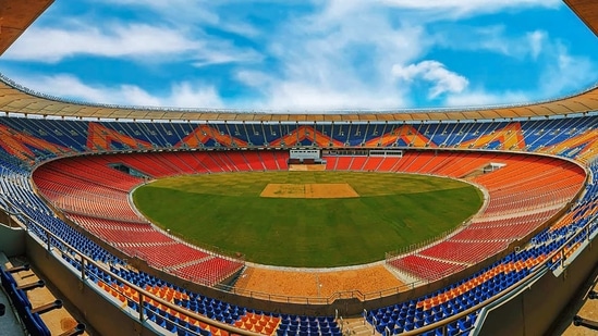 View of worlds largest cricket stadium, the Motera Stadium, ahead of its inauguration.(PTI) View of worlds largest cricket stadium, the Motera Stadium, ahead of its inauguration.(PTI)