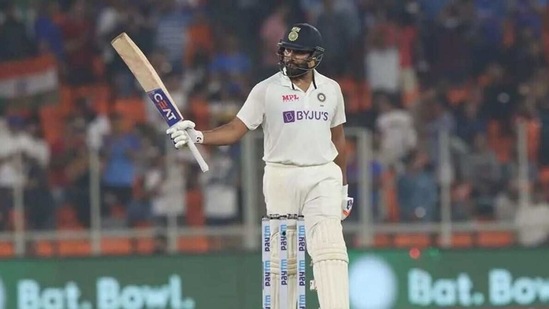 Rohit Sharma celebrates his fifty on on day 1 of the third India vs England Test in Ahmedabad. (BCCI)
