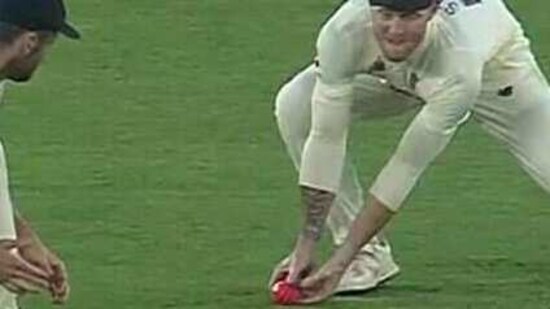 Ben Stokes' attempted catch of Shubman Gill on Day 1 of third Test against India in Ahmedabad(Twitter/Screengrab)