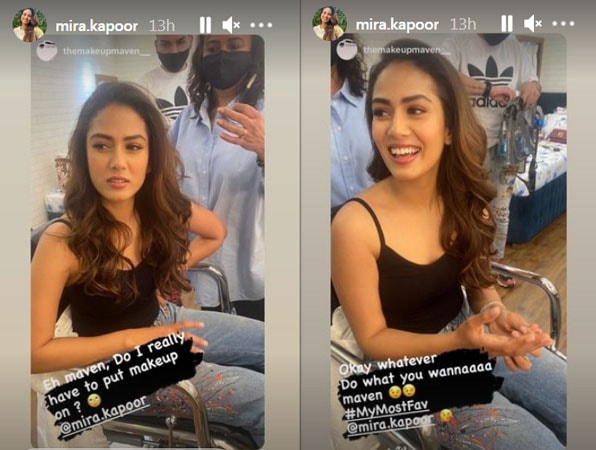 Mira Rajput during her makeup session. Mira Rajput during her makeup session.