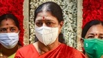 Expelled AIADMK leader VK Sasikala after paying floral tribute to former Tamil Nadu Chief Minister late J Jayalalithaa on her birth anniversary, at her residence in Chennai,(PTI) Expelled AIADMK leader VK Sasikala after paying floral tribute to former Tamil Nadu Chief Minister late J Jayalalithaa on her birth anniversary, at her residence in Chennai,(PTI)