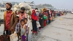 FILE - IN this Feb. 15, 2021, file photo, Rohingya refugees headed to the Bhasan Char island prepare to board navy vessels from the south eastern port city of Chattogram, Bangladesh. The United Nations said Wednesday, Feb. 24, 2021, that a group of Rohingya refugees is adrift in a boat in the Andaman Sea without food or water, and that their families are worried that many may have already died. (AP Photo, File)(AP) FILE - IN this Feb. 15, 2021, file photo, Rohingya refugees headed to the Bhasan Char island prepare to board navy vessels from the south eastern port city of Chattogram, Bangladesh. The United Nations said Wednesday, Feb. 24, 2021, that a group of Rohingya refugees is adrift in a boat in the Andaman Sea without food or water, and that their families are worried that many may have already died. (AP Photo, File)(AP)