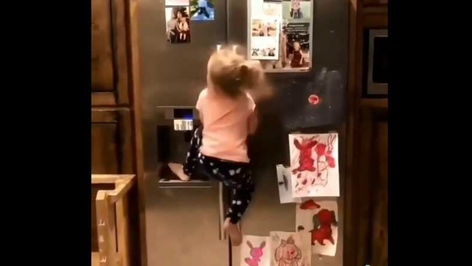 'Mission cookie' Kid scales fridge to get snack, video is hilariously