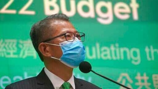 Hong Kong Finance Minister Paul Chan attends a news conference on budget for 2021-22 in Hong Kong,(AP) Hong Kong Finance Minister Paul Chan attends a news conference on budget for 2021-22 in Hong Kong,(AP)