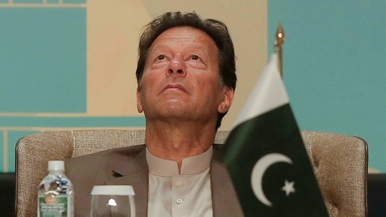 Pakistan's Prime Minister Imran Khan Khan looks on at the Trade and Investments conference during his two-day visit in Colombo, Sri Lanka February 24, 2021. (REUTERS)