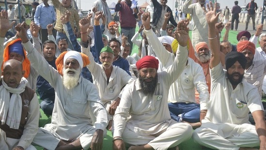 Farmers congregate during the ongoing protest against the new farm laws at Ghazipur (Delhi-UP border) near Ghaziabad, India. (Sakib Ali /Hindustan Times) Farmers congregate during the ongoing protest against the new farm laws at Ghazipur (Delhi-UP border) near Ghaziabad, India. (Sakib Ali /Hindustan Times)