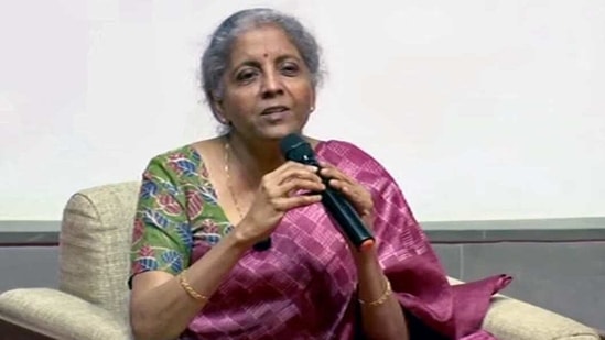 Union finance minister Nirmala Sitharaman at an event in Ahmedabad on Thursday.(ANI Photo) Union finance minister Nirmala Sitharaman at an event in Ahmedabad on Thursday.(ANI Photo)