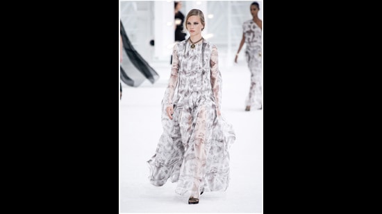 A Spring Summer 21 maxi with brand lettering print by Virginie Viard (Photo: Instagram/ChanelOfficial) A Spring Summer 21 maxi with brand lettering print by Virginie Viard (Photo: Instagram/ChanelOfficial)