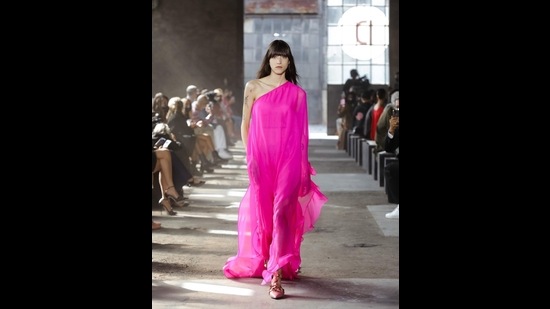 A one-shoulder maxi dress by Pierpaolo Piccioli (Photo: Instagram/MaisonValentino) A one-shoulder maxi dress by Pierpaolo Piccioli (Photo: Instagram/MaisonValentino)