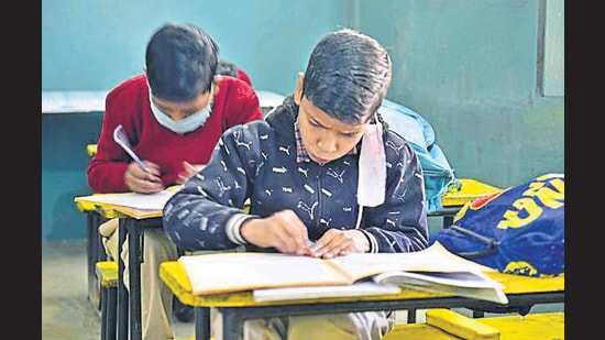The commission suggested that the pre-board and final board examinations for classes 10 and 12 may be conducted in classrooms with strict compliance of standard operating procedures (SOPs) issued by the ministry of health and family welfare . (ht file)