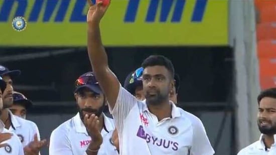 R Ashwin celebrates picking up his 400th Test wicket on Day 2 of the 3rd Test against England at Ahmedabad.(Twitter/BCCI)