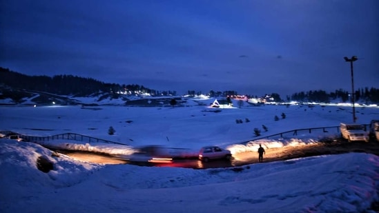 Night view of Gulmarg ahead of Khelo India.(Waseem Andrabi/ HT Photo)