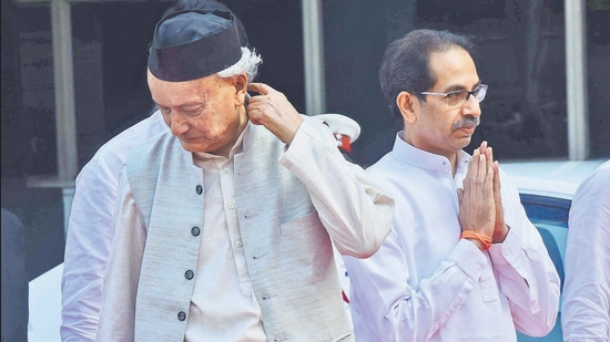 CM Uddhav Thackeray (right) and Governor Bhagat Singh Koshyari at Vidhan Bhavan. (HT FILE) CM Uddhav Thackeray (right) and Governor Bhagat Singh Koshyari at Vidhan Bhavan. (HT FILE)