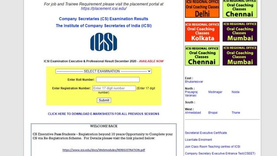 ICSI CS results 2020.(Screengrab )