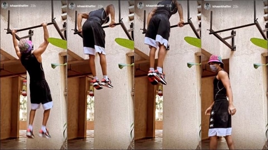 Ishaan Khatter pulling up on a bar outside a building is coolest fitness move(Instagram/ishaankhatter)