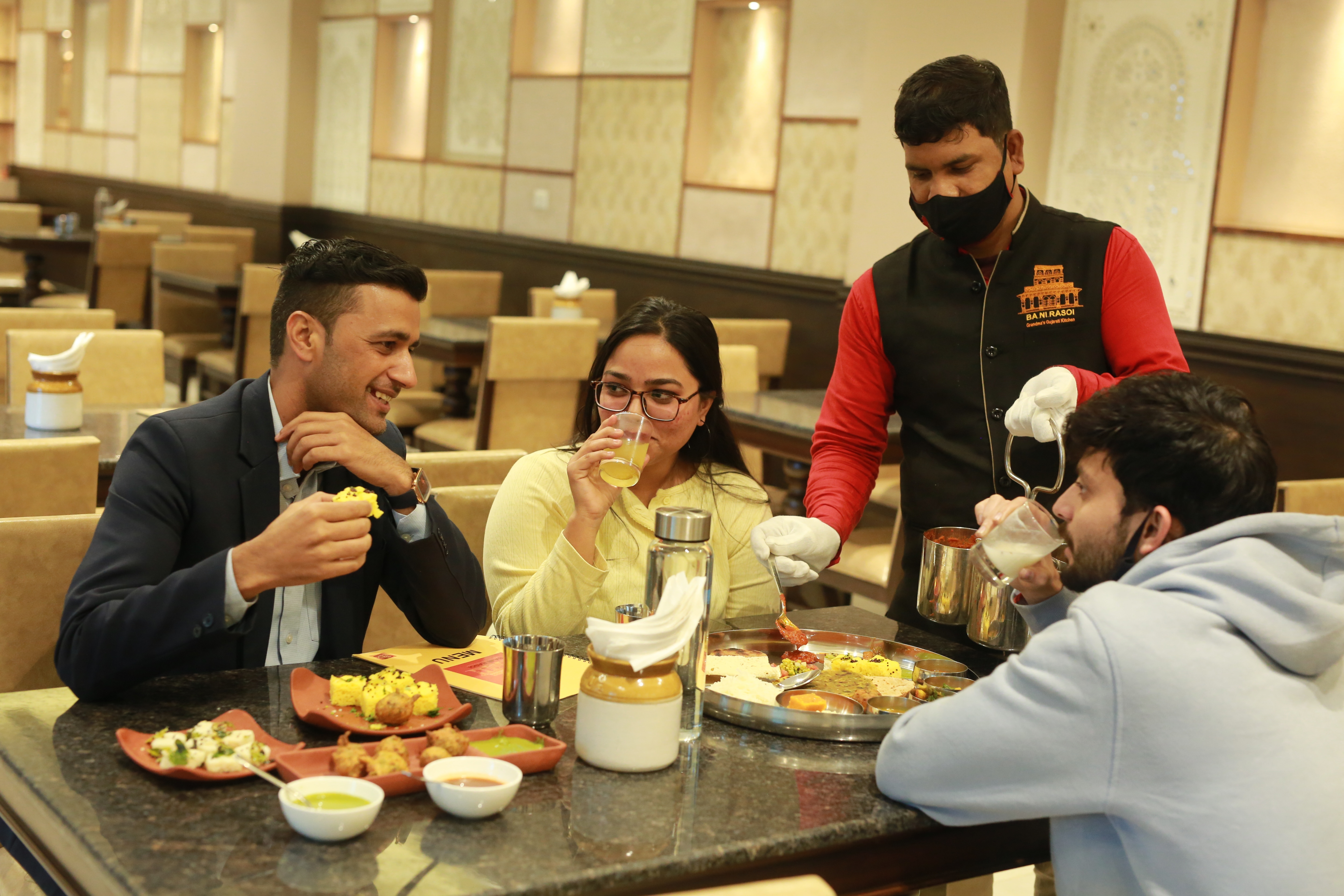 At Ba Ni Rasoi, the restaurant in Garvi Gujarat, authentic Gujarati food is aplenty. (Photo: Manoj Verma/HT) At Ba Ni Rasoi, the restaurant in Garvi Gujarat, authentic Gujarati food is aplenty. (Photo: Manoj Verma/HT)