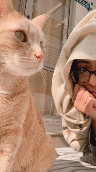 The image shows Harjas Sethi with her cat Zen. (Harjas Sethi)