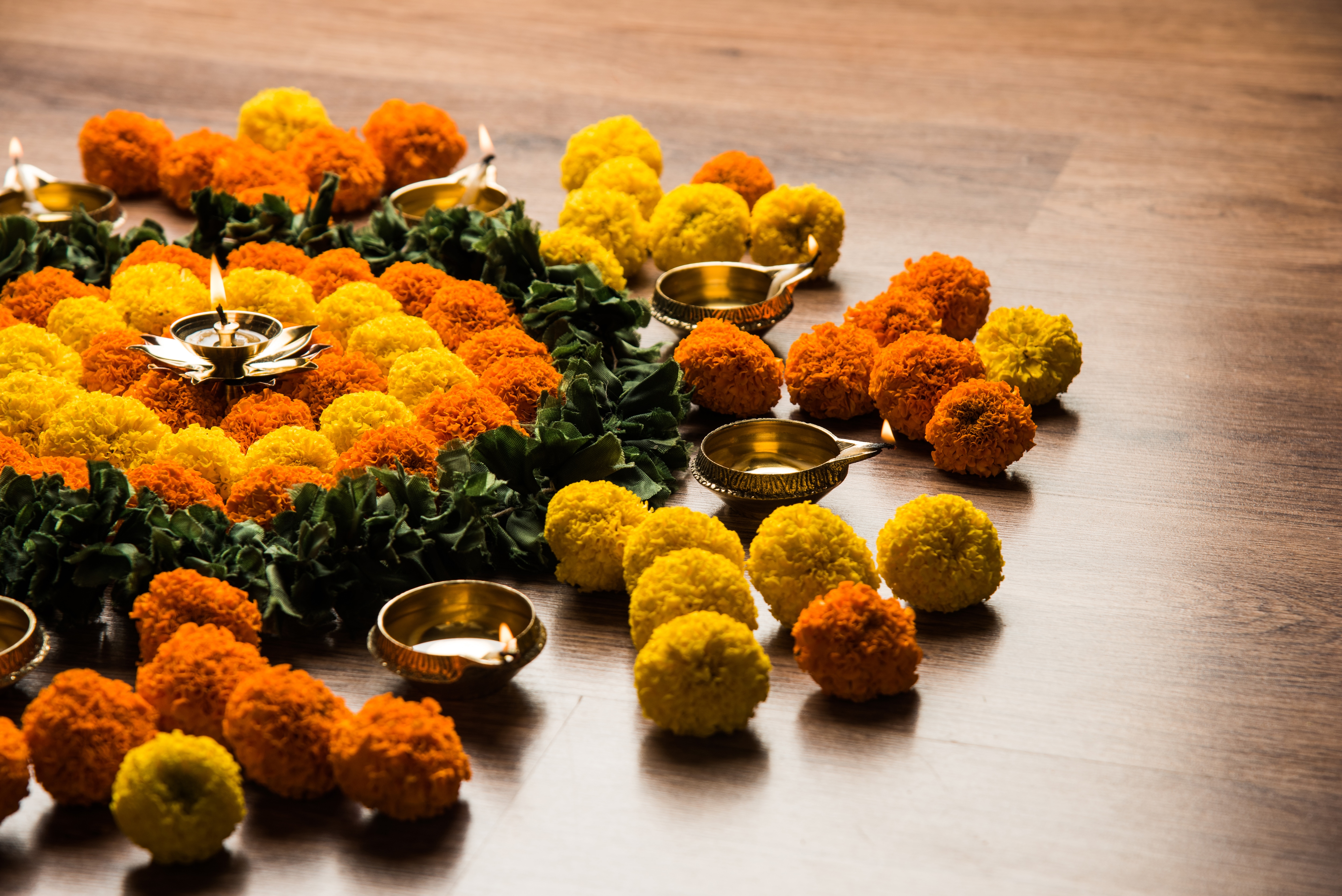 A festive flower rangoli with marigolds. (Shutterstock) A festive flower rangoli with marigolds. (Shutterstock)