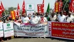 Trade Union leaders of steel plant and CITU supporters during a protest against steel plant privatization on NH 16, in Visakhapatnam on Friday. (ANI Photo) Trade Union leaders of steel plant and CITU supporters during a protest against steel plant privatization on NH 16, in Visakhapatnam on Friday. (ANI Photo)