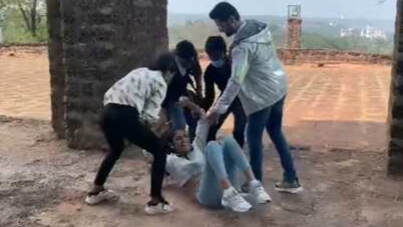 Priya Prakash Varrier falls on her back in the wink of an eye and Nithiin helps her get up, watch video