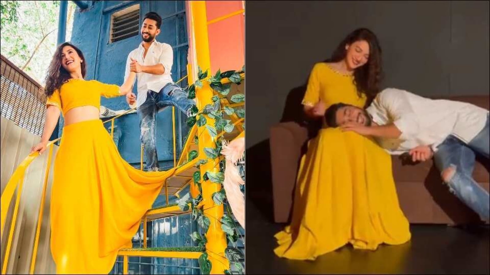 Gauahar Khan looks simple yet glamorous in mustard lehenga, korpatti choli