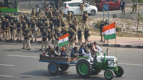After several rounds of unsuccessful negotiations with the government, the unions backing the protest intensified their agitation by organising a tractor rally in the capital on January 26 that descended into violence and chaos. (HT PHOTO). After several rounds of unsuccessful negotiations with the government, the unions backing the protest intensified their agitation by organising a tractor rally in the capital on January 26 that descended into violence and chaos. (HT PHOTO).