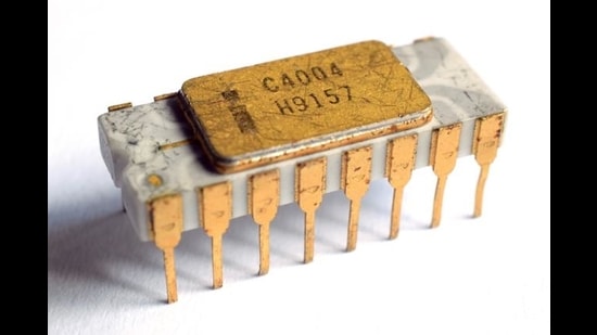 The one that started it all. The 4004 chip was a general-purpose mini-computer that fit on to a slice of silicon. The latest versions are smaller and thousands of times faster. (Intel) The one that started it all. The 4004 chip was a general-purpose mini-computer that fit on to a slice of silicon. The latest versions are smaller and thousands of times faster. (Intel)