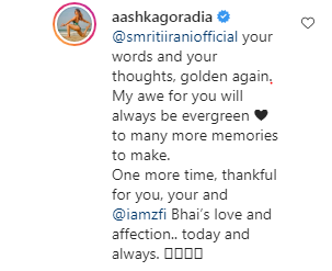 The image shows Aashka Goradia's response. (Instagram/@aashkagoradia)