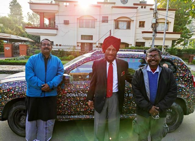Ahmer Siddiqui and Siddhartha Dutta with Milkha Singh in Punjab. Ahmer Siddiqui and Siddhartha Dutta with Milkha Singh in Punjab.