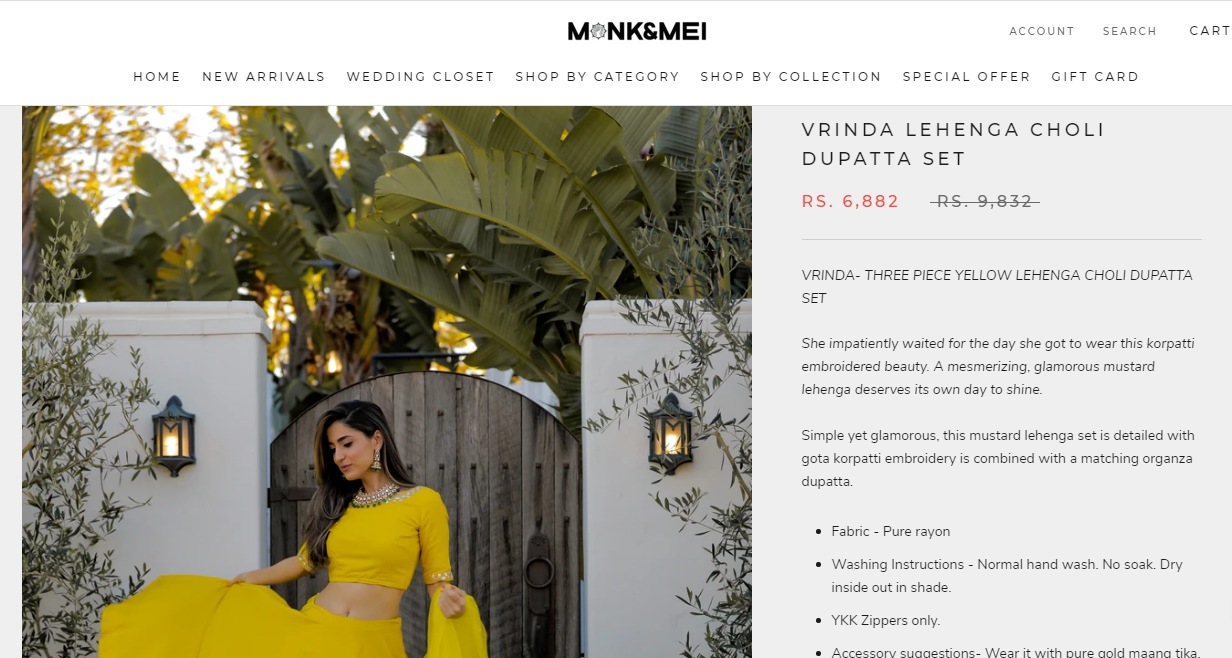 Gauahar Khan’s mustard mul mul vrinda lehenga set from Monk &amp; Mei (monkandmei.com)