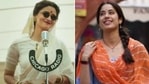 Janhvi Kapoor was seen taking a look at the teaser during a photoshoot. Janhvi Kapoor was seen taking a look at the teaser during a photoshoot.