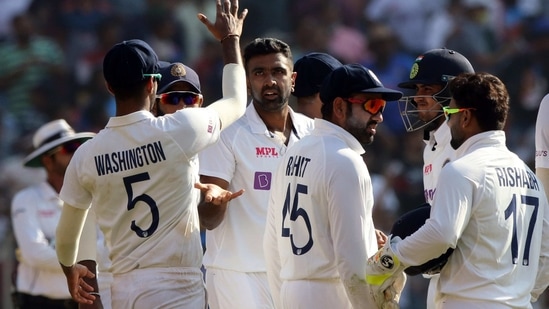 India's Ravichandran Ashwin celebrates. India's Ravichandran Ashwin celebrates.