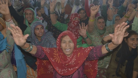 Demonstrators at Ghazipur border as the farmers' protest against new farm laws continues, in New Delhi. 