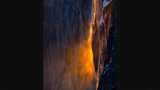 "Firefall" optical illusion at Yosemite National Park in the US.