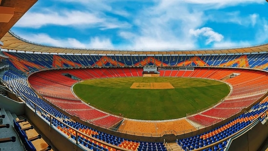 **EDS: TWITTER IMAGE POSTED BY @pib on MONDAY, FEB. 22., 2021** Ahmedabad: View of worlds largest cricket stadium, the Motera Stadium, ahead of its inauguration on Feb. 24, in Ahmedabad. (PTI Photo)(PTI02_22_2021_000246B)(PTI) **EDS: TWITTER IMAGE POSTED BY @pib on MONDAY, FEB. 22., 2021** Ahmedabad: View of worlds largest cricket stadium, the Motera Stadium, ahead of its inauguration on Feb. 24, in Ahmedabad. (PTI Photo)(PTI02_22_2021_000246B)(PTI)