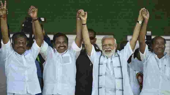 A delegation from the BJP which included Union Ministers Kishan Reddy, Gen V K Singh, BJP national general secretary in-charge of Tamil Nadu C T Ravi, state party chief L Murugan, held discussions with Chief Minister and AIADMK co-coordinator K Palaniswami and AIADMK coordinator and Deputy CM O Panneerselvam, on Saturday.(AP (Representative image)) A delegation from the BJP which included Union Ministers Kishan Reddy, Gen V K Singh, BJP national general secretary in-charge of Tamil Nadu C T Ravi, state party chief L Murugan, held discussions with Chief Minister and AIADMK co-coordinator K Palaniswami and AIADMK coordinator and Deputy CM O Panneerselvam, on Saturday.(AP (Representative image))