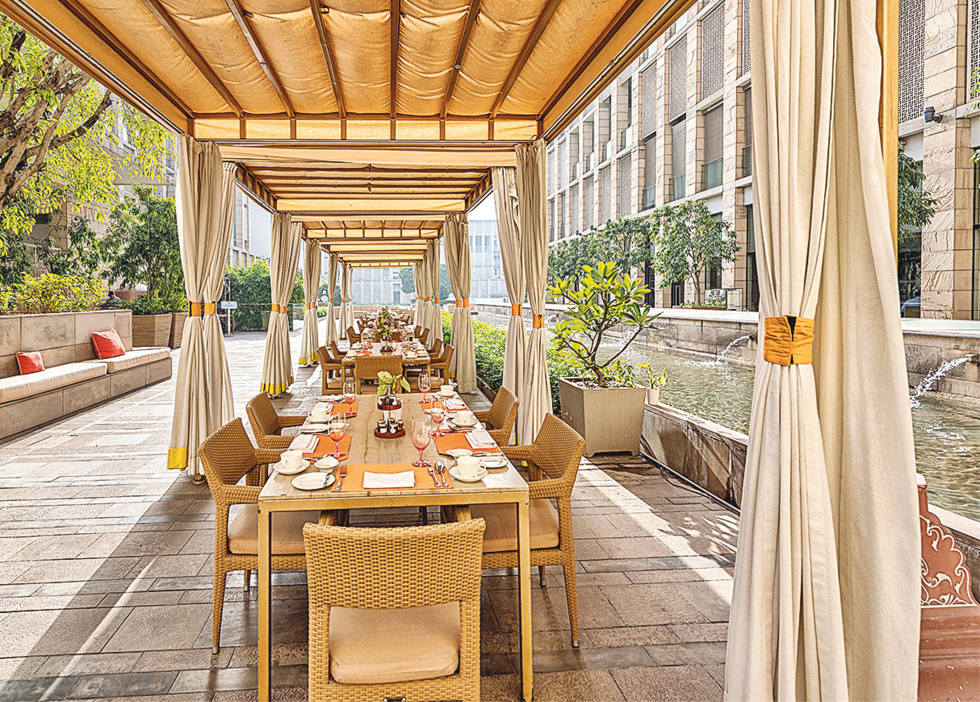 To enjoy the last few sunny, but cool, Sundays of the season, the garden area at Elan at The Lodhi is ideal
