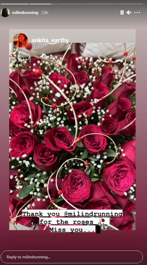 Milind Soman sends roses to Ankita Konwar on their 7 year anniversary (Instagram story/milindrunning)