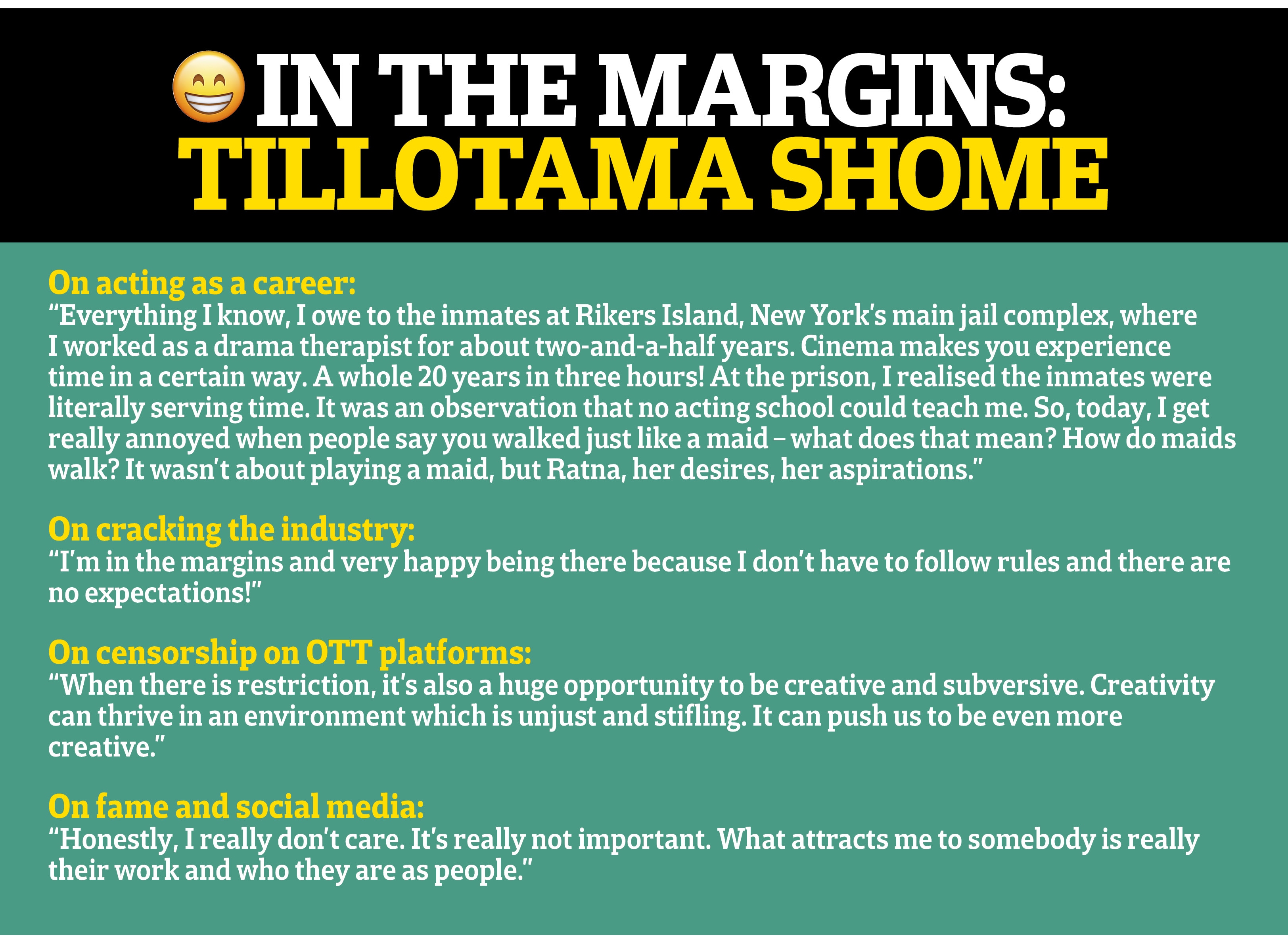 Tillotama on acting as a career, living in the margins of the industry and censorship in cinema Tillotama on acting as a career, living in the margins of the industry and censorship in cinema