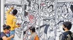 An artist paints a wall at Matunga, stressing the need for Covid-appropriate behaviour, on Sunday. (Bhushan Koyande/ HT Photo) An artist paints a wall at Matunga, stressing the need for Covid-appropriate behaviour, on Sunday. (Bhushan Koyande/ HT Photo)