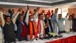 Bodoland People’s Front president Hagrama Mohilary, Assam Congress president Ripun Bora and other members of the anti-BJP ‘grand alliance’ in Guwahati on Sunday. (HT PHOTO) Bodoland People’s Front president Hagrama Mohilary, Assam Congress president Ripun Bora and other members of the anti-BJP ‘grand alliance’ in Guwahati on Sunday. (HT PHOTO)