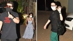 Arjun Kapoor, Malaika Arora and Karisma Kapoor clicked outside Saif Ali Khan and Kareena Kapoor Khan's residence.(Varinder Chawla) Arjun Kapoor, Malaika Arora and Karisma Kapoor clicked outside Saif Ali Khan and Kareena Kapoor Khan's residence.(Varinder Chawla)